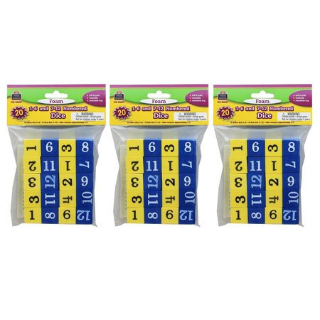 TEACHER CREATED RESOURCES Foam Numbered Dice (Numerals 1-12), 20 Pieces, PK3 TCR20609